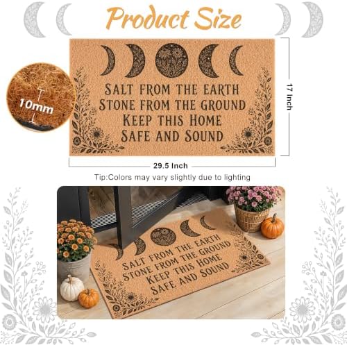 Witchy Halloween Door Mat, Gothic Blessing Rug with Moon for Front Door