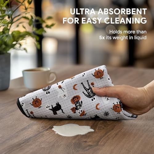RECYCO Halloween Waffle Kitchen Towel Set of 2 - Quick Dry Microfiber Sustainable Dish Towels - Absorbent Reusable Cleaning Tea Towels - Lightweight Hand Towels,16”x 28”, Spooky Soiree