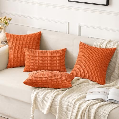 MIULEE Fall Corduroy Decorative Throw Pillow Covers 16x16 Orange Pack of 2