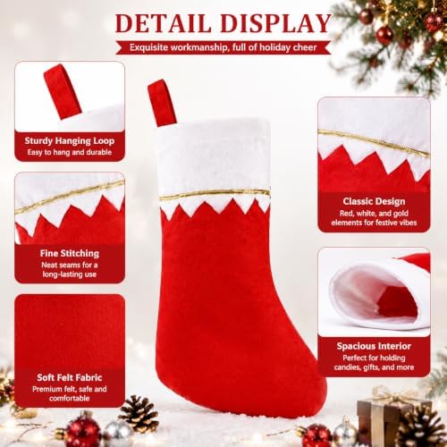 Christmas Stockings Bulk 24 Pack - 15 Inch Red Felt Xmas Stockings, Large Santa Stockings for Holiday Fireplace Hanging Decor