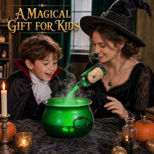 Large Translucent Witches Cauldron with Magic Floating Potion Bottles