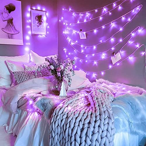 JMEXSUSS 200 LED Purple Halloween String Lights Indoor Outdoor Clear Wire