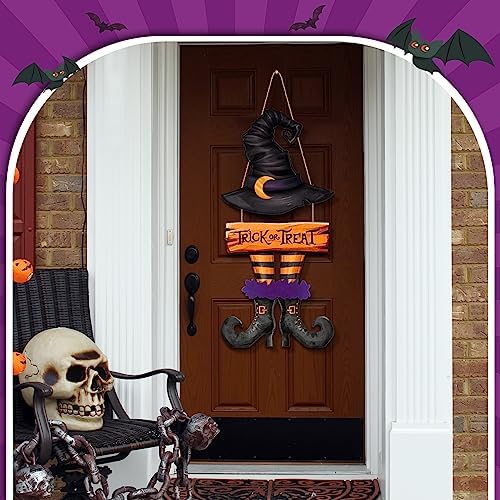 Bbto Halloween Witch Decor, Trick or Treat Wooden Sign Wreath Decor