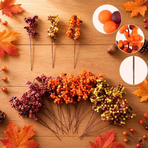 24 Pcs Fall Berry Stems, Autumn Artificial Floral Picks for Vase, 11" Red