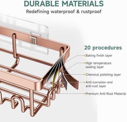 Veken Shower Caddy 6-Pack, No Drilling & Rustproof, Waterproof Adhesive Shelves Rack with Soap Holder, Large Capacity