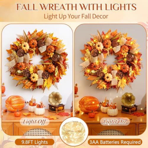 Fall Wreaths for Front Door Outside, 2 Pack Fall Door Wreath, 20 Inch