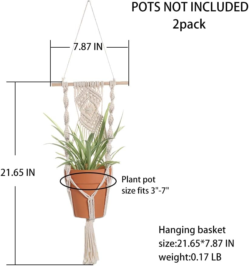 Boho Macrame Plant Hangers / White Wood Hanger / Set of 2