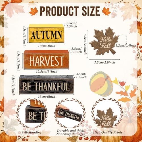 Moucuny 4 Pcs Fall Decor Wooden Maple Leaf Thanksgiving Tiered Tray Decor