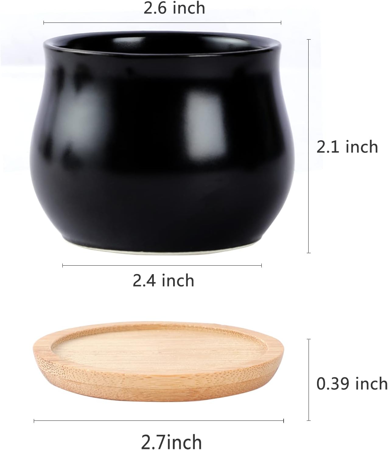 Matte Mini Ceramic Flower Planter Pot / Black / 2.6 Inch / Set of 8