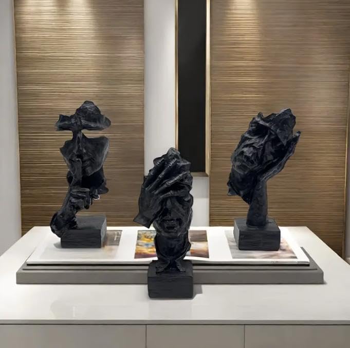 Resin Statues / Thinker Statue / Black / Set of 3