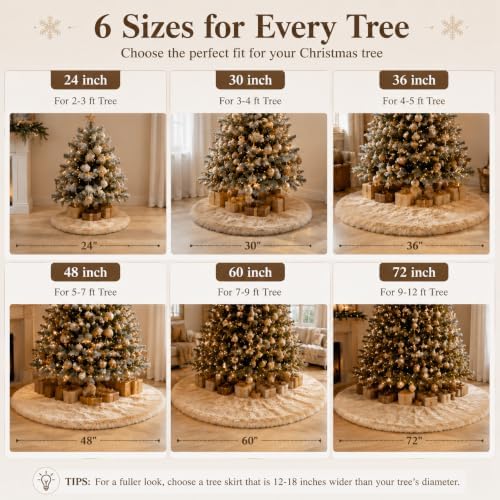 AISENO 30 Inch Christmas Tree Skirt - Beige Faux Fur Plush Holiday Decor for Xmas Tree, Festive Party, Home Decorations
