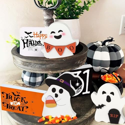 COCHIE 3 Cute Ghost Halloween Decorations Indoor Set Ghosts Table Sign