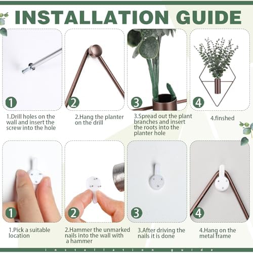 Jexine 4 Pcs Hanging Artificial Planters Wall Decor, Bronze, Eucalyptus