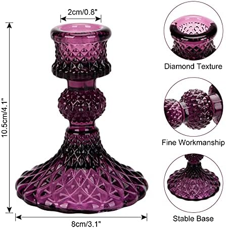 Glass Candle Holder, 2PCS Decorative Candle Sticks Pillar Candle Stand for Formal Events Wedding Party Table Centerpieces Home Decoration, Dark Purple