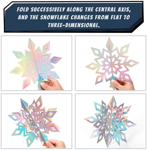 15PCS Christmas Hanging Snowflakes Decorations, 3D Iridescent Paper Snowflakes, Large Snow Flakes Ornaments for Christmas Party Winter Wonderland New Year Home Decor