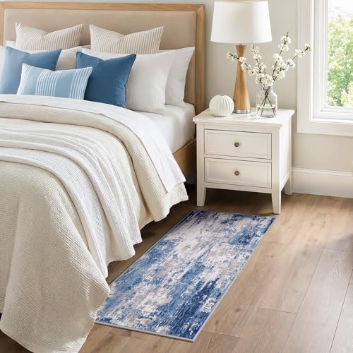 RELEANY Washable 2'x5' Abstract Area Rug for Living Room Blue Gray