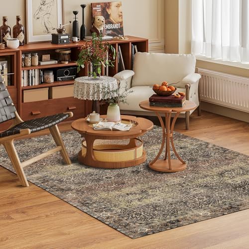 Washable Area Rug 8' x 10' Vintage Traditional Persian Mat - Foldable Distressed Non-Slip Machine Washable Carpet for