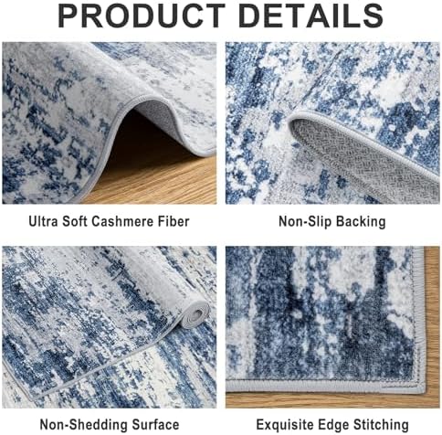 PLHXFR Area Rug Living Room: 5x7 Abstract Washable Carpet Blue Gray