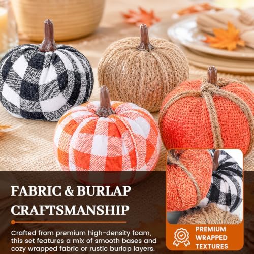 HAKACC 10 PCS Artificial Pumpkins, Fall Fabric Pumpkins Decor