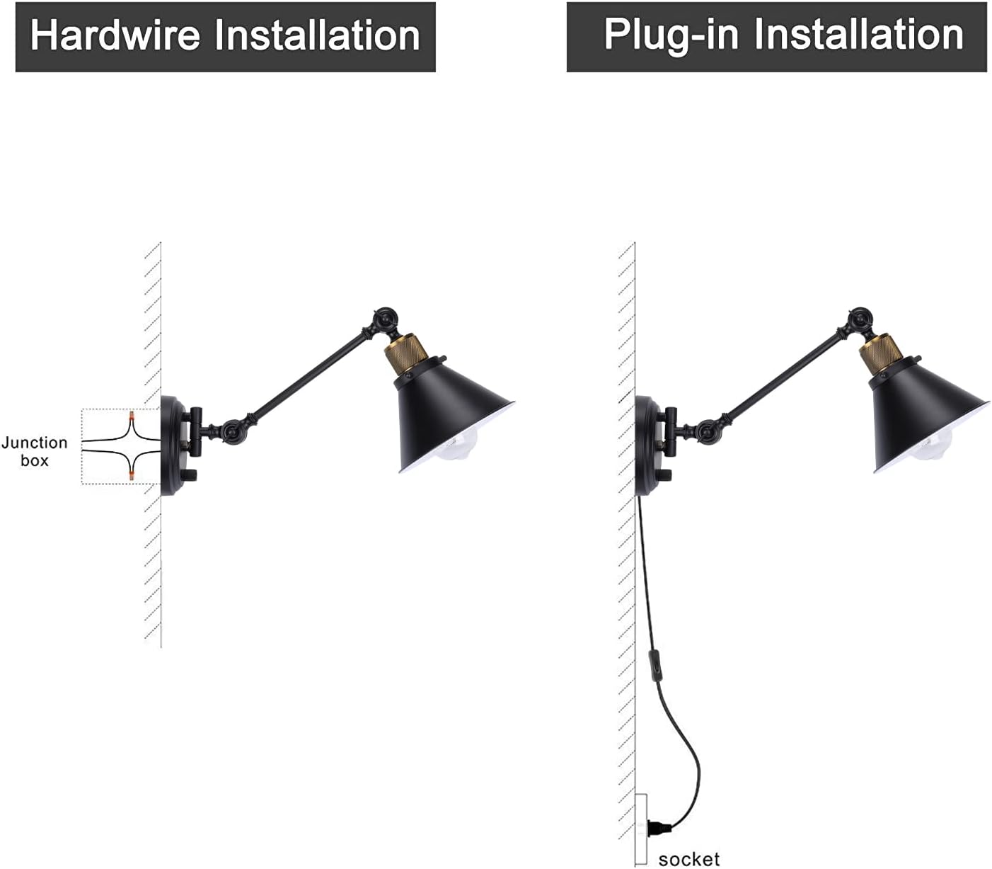 TRLIFE Wall Sconce Plug in, Dimmable Wall Sconces Swing Arm Wall Lights with Plug in Cord, Wall Mounted Light with