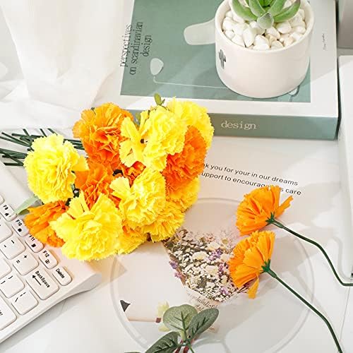 Waydress 20 Pcs Artificial Marigold Flowers Halloween,Gold and Orange