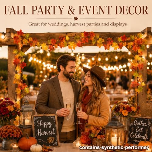RAINFLOW Fall Garland for Mantle - Maple Leaf Garland 3PCS Each 3.27FT