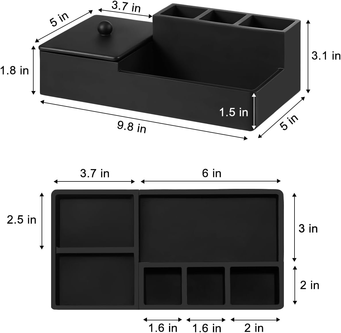 Luxspire Bathroom Counter Organizer with Lid, 6 Slots, Matte Black | Bathroom Vanity Organizer, Bathroom Organizer