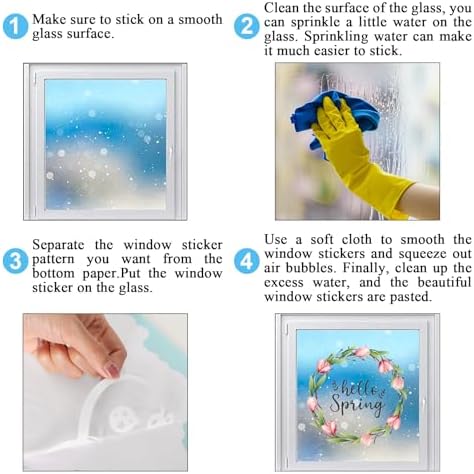 Whaline 75 Pcs Spring Summer Tulip Window Clings Tulip Flower Umbrella Truck Window Stickers Hello Spring Double-Side Glass Decals for Home Office School Party Shop Display Decoration