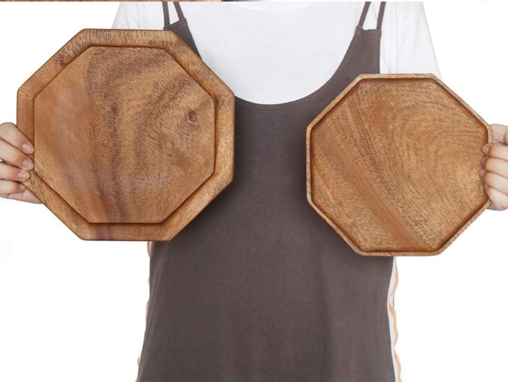Acacia Wooden Trays Serving Platters Round Square Veggie Serving Tray Decor / 8-10 Inch / Set of 2