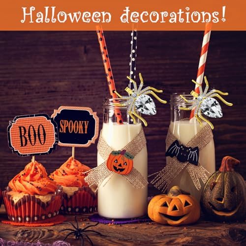 Patelai 6 Pcs Spider Napkin Rings Halloween Metal Spooky Rhinestone Napkin Holder Buckle Serviette Halloween Table Decoration Party Supplies