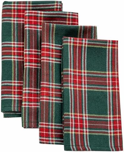 Joyfol Day 4-Pack Green Tartan Christmas Cloth Napkins - 17x17 Inch Plaid Cloth Dinner Napkins, Wrinkle-Resistant & Washable for Holiday/Xmas Table Decor (Set of 4)