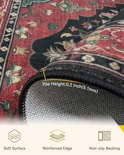RELEANY Washable Area Rug, Small 2'6"x4', Red/Black