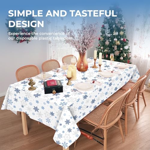 6 Pack Christmas Snowflake Tablecloth Disposable Plastic Tablecloth Table Cover for Christmas Party Decoration Supplies 54" x 108" (Blue Snowflake)