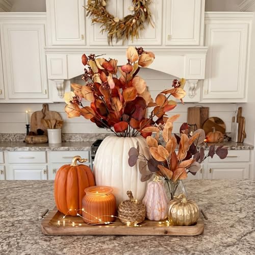 VioraWhite 3 Pack Fall Pumpkin Decor White and Gold Resin Pumpkin Statues