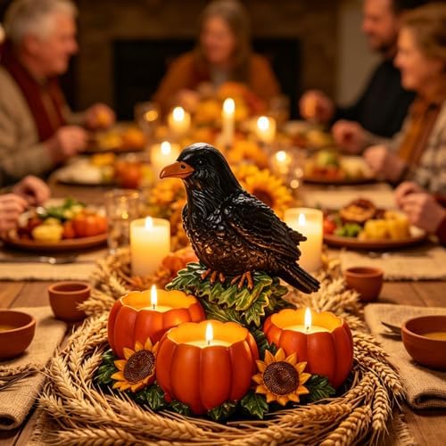 Halloween Raven Candle Holder with 3 Pumpkin Tealight Holders