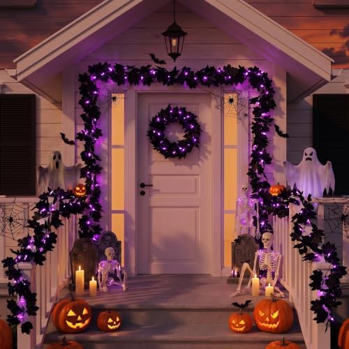 Ouddy Decor 2 Pack Halloween Garland with Lights Decor 20 Ft 60 Led, Purple