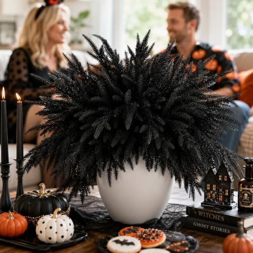 10 Pcs 18" Halloween Black Norfolk Pine Picks, Gothic Pine Branches Decor