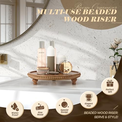 Beaded Wood Riser for Plant / Brown