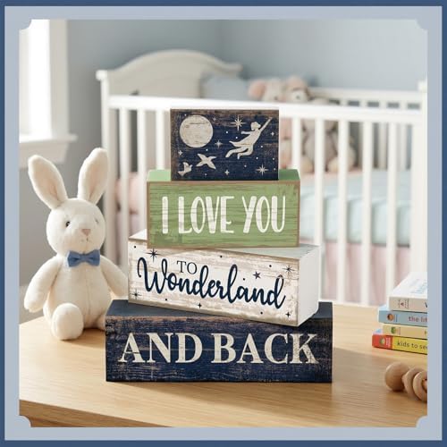 Lineshading 4 Pcs Wooden Farmhouse Block Signs Tiered Tray Decor, Newborn