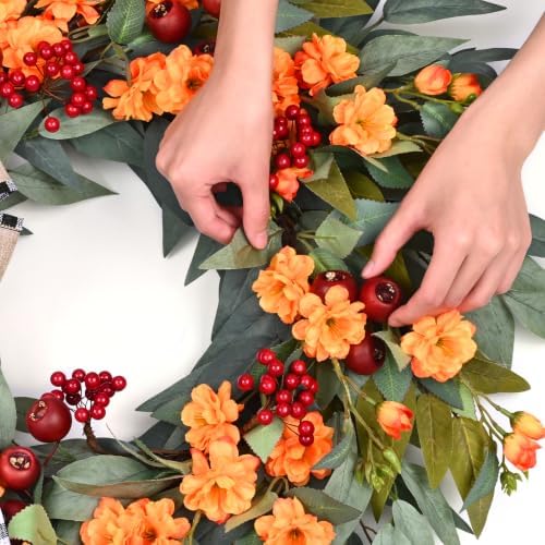 Fall Wreaths for Front Door,26 Inch Wreath for Outdoor Decor(2 Pcs)
