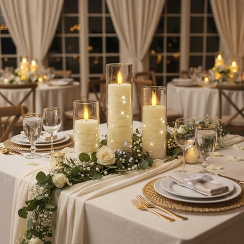 Raycare Flameless Battery Operated Pillar Candles with Remote Timer, Ivory