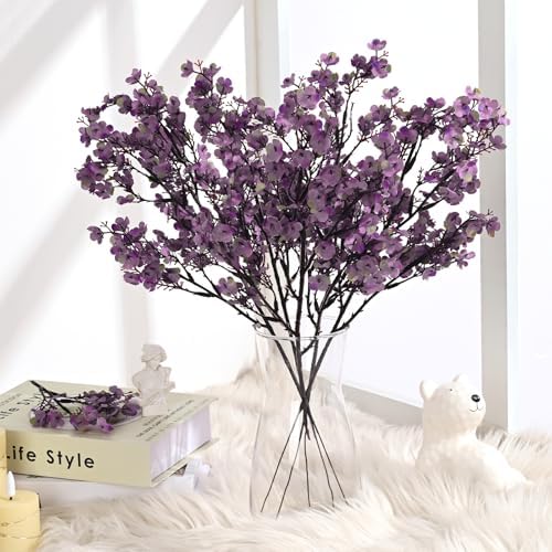 10 Pcs Fake Flowers, Babys Breath Artificial Flowers, Lavender Purple