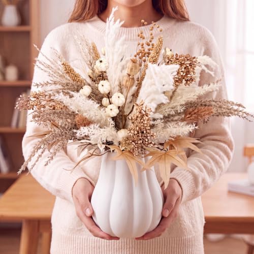 1 Pcs 6" Fall Pumpkin Vase Ceramic White Vase for Table Decor Centerpieces