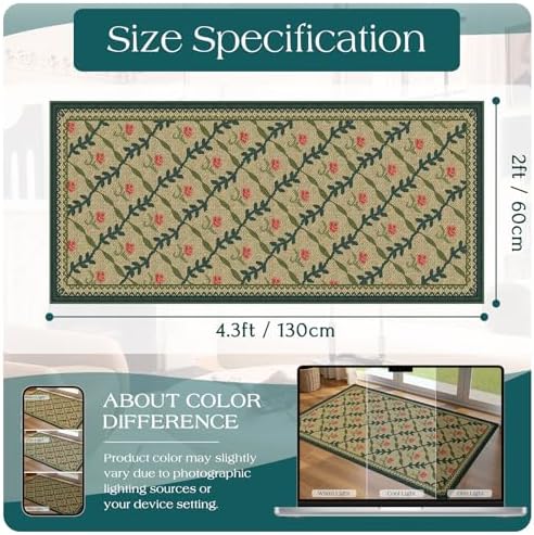 Front Door Mat Indoor Entrance - 2x4.3 Khaki Floral Trellis Rug