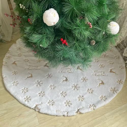 30 Inch White Faux Fur Christmas Tree Skirt - Luxurious Thick Plush Tree Skirt with Snowflake Design, Super Soft Holiday Decor for Xmas Tree (Fits 7-9 ft Trees)
