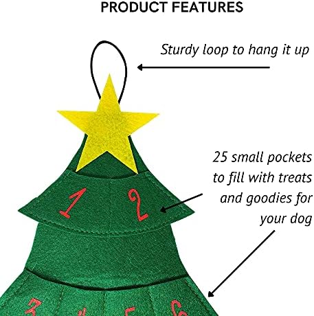 Midlee Christmas Tree Advent Calendar for Dogs (25" x 19")- Fabric Reusable Pet Countdown Calendar