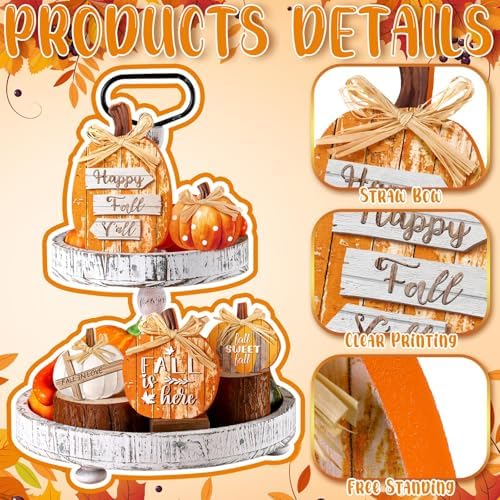 5 Pcs Fall Decor for Home Orange Pumpkin Table Centerpiece Wooden Sign
