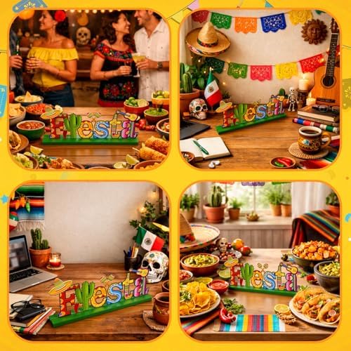 Cinnvoice Metal Mexican Table Sign Cinco De Mayo Decoration Fiesta Farmhouse Cinco De Mayo Table Centerpiece Letter Mexicantiered Tray Decorations for Shelf Office Kitchen Home Party