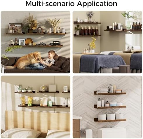 upsimples 12 Pack Wooden Floating Shelves, Wall Storage Decor Shelf for Bathroom, Bedroom, Living Room, Kitchen, Office