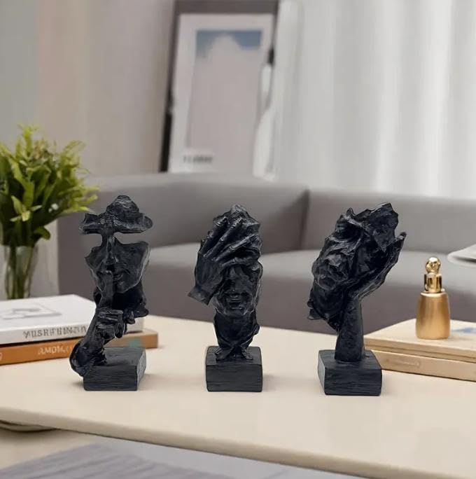 Resin Statues / Thinker Statue / Black / Set of 3